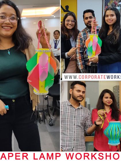 More happy employees with their handmade paper lamps. Our workshops are designed to be a refreshing creative break from the daily routine, boosting team spirit.