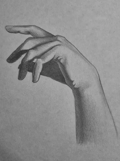 A study of the human hand, focusing on its complex structure and the interplay of light and shadow across the bones and muscles.