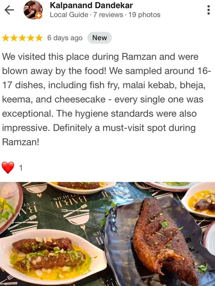 A fantastic Google review from a guest who visited during Ramadan. They were blown away by the 16-17 dishes they tried and praised our hygiene standards.