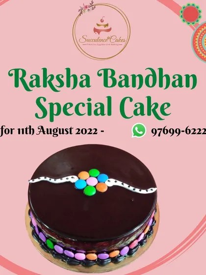 Celebrate the special bond of Raksha Bandhan with this elegant dark chocolate cake. It features a smooth, glossy chocolate ganache finish and is decorated with colorful gems, making it a sweet and simple way to share the love with your sibling.