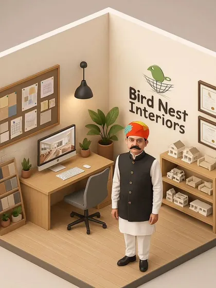Here is a 3D isometric view of a branded office space I designed. This visualization process is a key part of how we work, allowing you to see and approve every detail, from the furniture layout and material samples to the placement of our company logo, before any physical work begins.