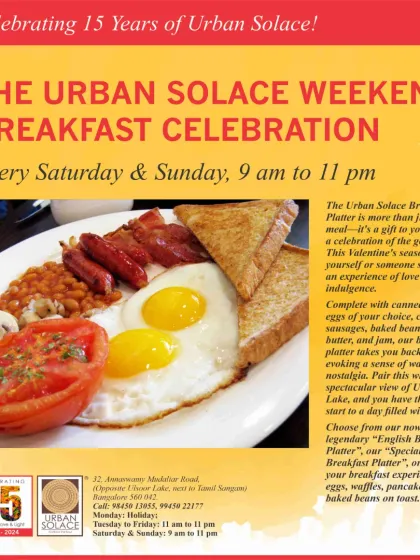 Start your weekend with our legendary English Breakfast Platter. It's more than a meal; it's a celebration of the good life, served with love and a spectacular view of Ulsoor Lake.