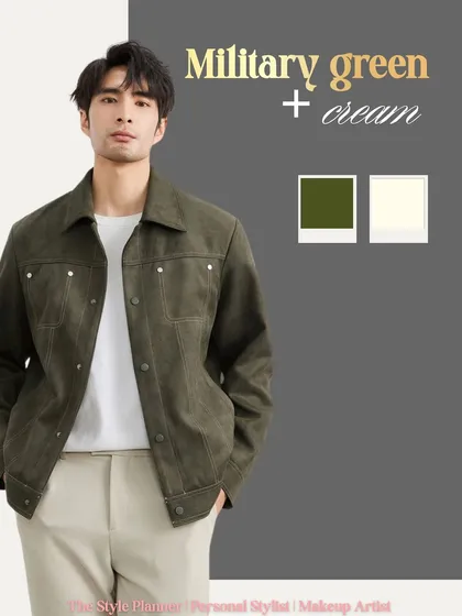 Military green and cream is a classic combination that always looks sharp. It's a versatile pairing that works for both casual and slightly more dressed-up occasions.