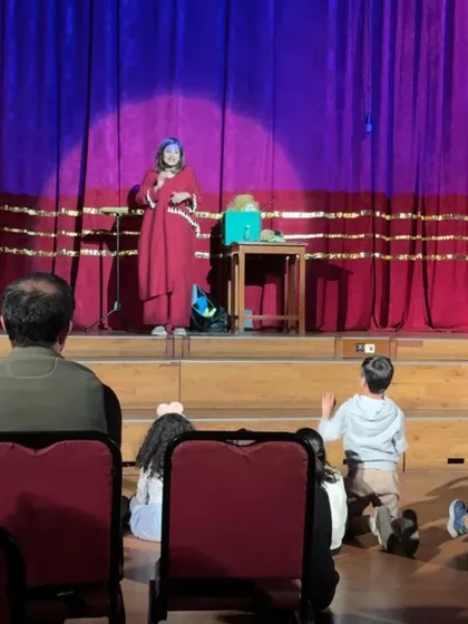 A young audience member gets ready to participate. My shows are all about interaction and making the kids feel like part of the performance.