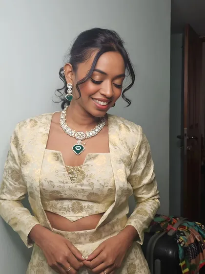 A beautiful, happy close-up of the finished makeup. The smile is the best part.