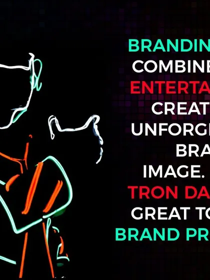Entertainment is a powerful tool for branding. Our Tron dance performances offer a unique way to embed your brand into an unforgettable experience, using custom colors and displaying your logo directly within the choreography for maximum impact.