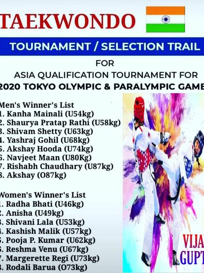 An official list of winners from a Taekwondo tournament and selection trial for the Olympic qualification tournament. We train athletes for high-stakes events like this.