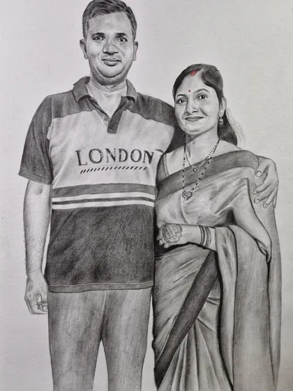 This commissioned couple portrait showcases the fine details in clothing and expression. It’s a wonderful way to commemorate an anniversary or special occasion.