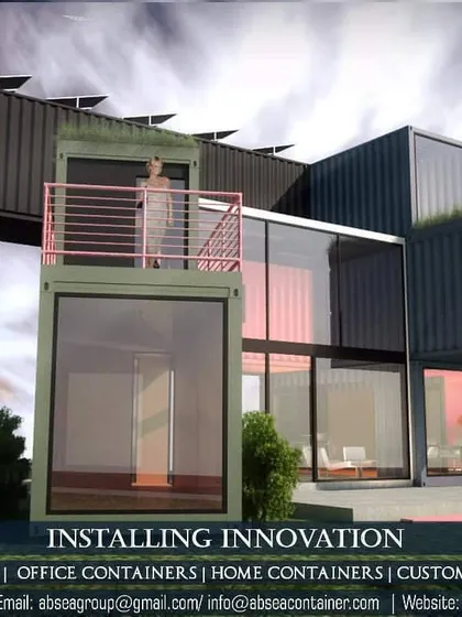 A multi-story container home concept featuring cantilevered sections, a rooftop terrace, and large glass walls. This design pushes the boundaries of what can be achieved with modular construction.
