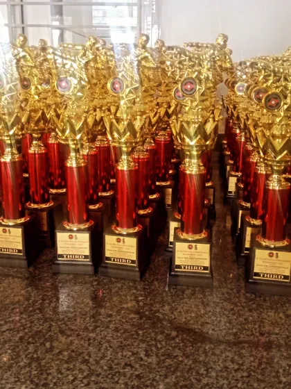 The trophies waiting for the champions. This is what everyone is fighting for. A symbol of dedication and victory.