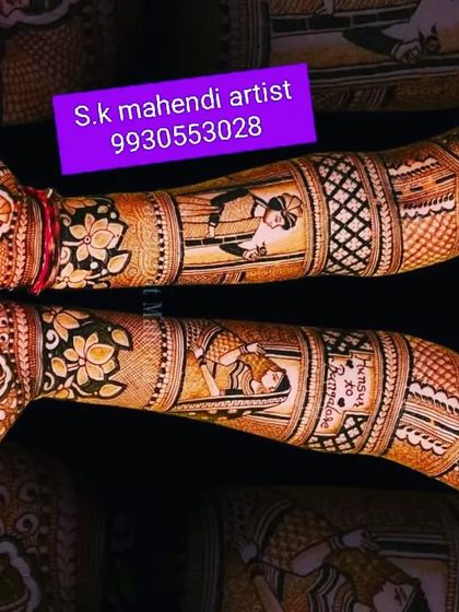 A horizontal design showing various wedding scenes. This unique layout includes portraits of the couple and other figures, telling a story across both arms.