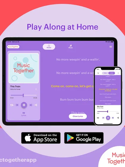 The app includes a sing-along feature with lyrics, so the whole family can learn the words and sing together. It's a great way to reinforce what we do in class.