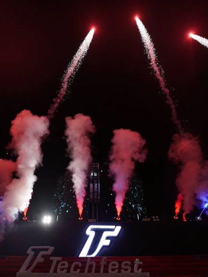 The grand stage of the 360-degree EDM event at Techfest, IIT Bombay. An innovative setup that I had the pleasure of hosting.