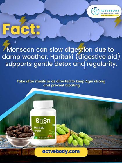 Haritaki: Your Ally for Monsoon Digestion. Damp weather can slow down digestion. Haritaki is a fantastic digestive aid that I recommend to support gentle detox and regularity. Taking it after meals helps keep your digestive fire (Agni) strong and prevents bloating.