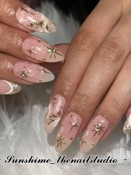 A celestial-themed set with gold star charms, gold foil, and glitter.