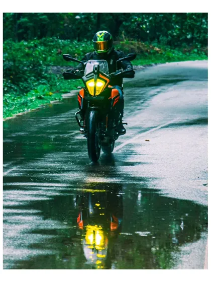 Proving that action photography can also be art. This shot of a KTM 390 Adventure on a wet Goan road uses the reflection to create a dynamic and moody image, showcasing my skills in automotive and motorsport photography.
