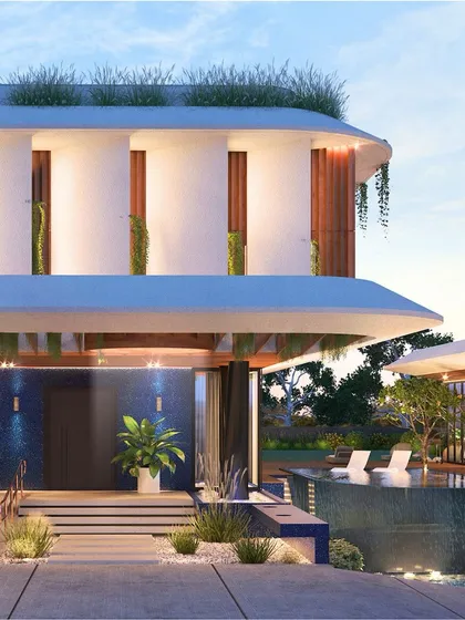 The Linear House project is rooted in the principle of continuity and flow. This render illustrates how smart spatial planning and a distinctive blue-tiled facade are used to maximize views and create a seamless interplay of space, light, and movement.