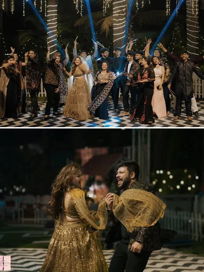 Group photos and candid dance moments are what make the Sangeet memorable. I design the space with great lighting and a clear dance floor to ensure these moments are captured beautifully.