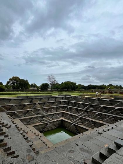 The incredible geometric design of the Stepped Tank in Hampi, a public water bath that is a marvel of ancient engineering and aesthetics.