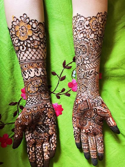 A side-by-side comparison of two different but complementary designs for a wedding party.