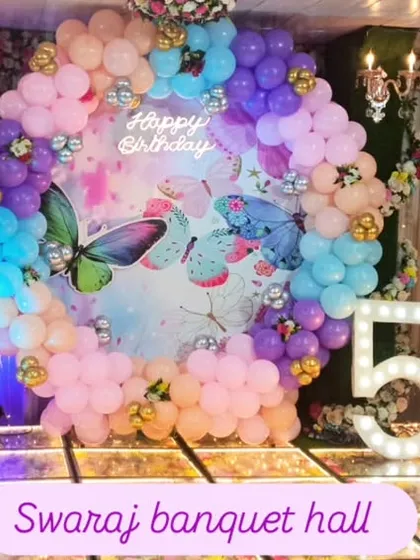 For a truly magical celebration, we designed this Disney Princess theme for a 5th birthday party. The stage features cutouts of popular princesses, a butterfly-themed backdrop, and a light-up number '5', making any child's dream come true.