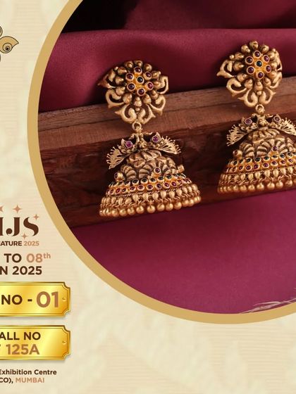 Shine bright with the gold in our new jhumki collection. These antique-style earrings feature intricate detailing and coloured stones, perfect for adding a touch of elegance.