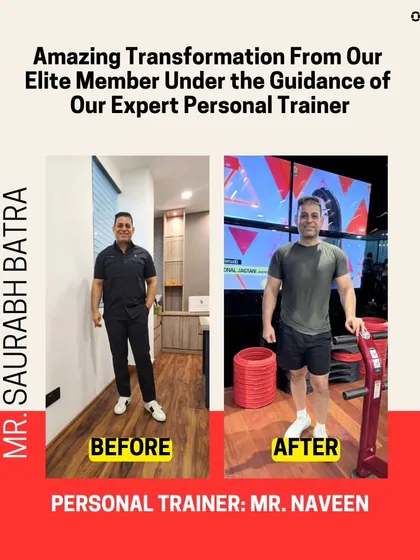 A fantastic transformation by our member Mr. Saurabh Batra under the guidance of his personal trainer, Mr. Naveen. This shows the direct impact of our expert one on one coaching.