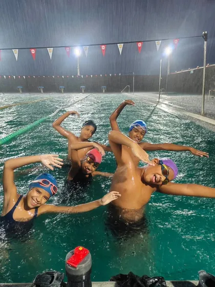 The pure joy of moving up to the competitive team. These kids have worked hard year-round, and now they're ready to start racing at swim meets. Their energy and enthusiasm are contagious.