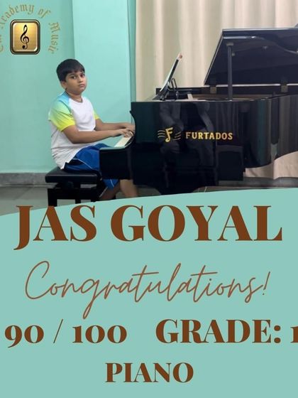 Astounding work by Jas Goyal, who scored an outstanding 90 out of 100 in his Grade 1 face to face piano exam. This distinction is a result of his focused practice and love for the instrument.