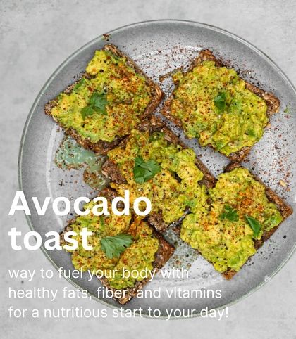 A graphic showcasing our avocado toast, a nutritious and delicious way to fuel your body.