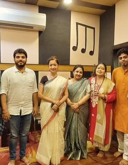 The full team of artists after recording for an upcoming movie's music. Contributing to a film's soundtrack involves a large team, and I am grateful to be a part of these projects.