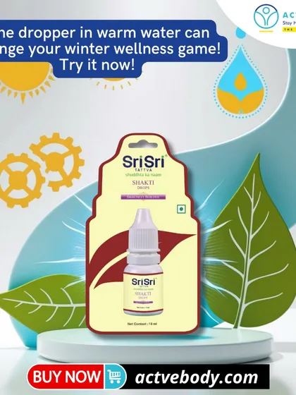 One dropper of Shakti Drops in warm water can change your winter wellness game. This creative graphic highlights how this simple addition to your routine can boost immunity and keep you healthy.