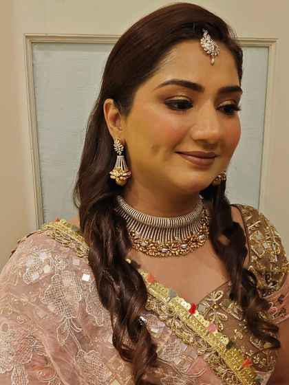 A close-up of the HD party makeup. Notice the smooth skin texture and the perfectly blended eyeshadow, designed to last all night.