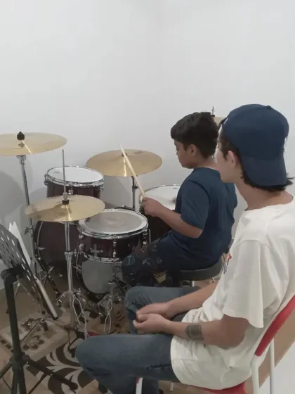 A drum lesson in progress. Our instructors are experienced musicians who love to teach.