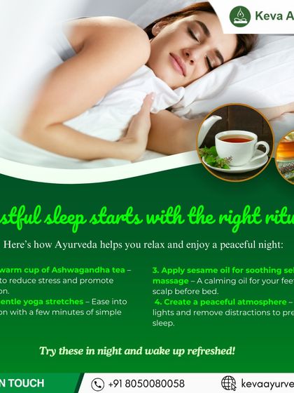 Restful sleep starts with the right rituals. We teach you how to use Ashwagandha tea, gentle yoga, and sesame oil self-massage to create a peaceful routine that promotes a refreshing night's sleep.
