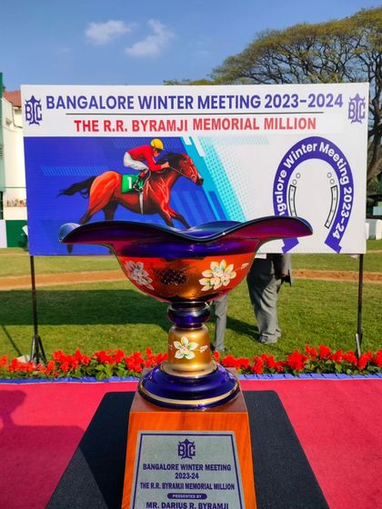 The R.R. Byramji Memorial Million trophy, a beautiful hand-painted glass bowl.