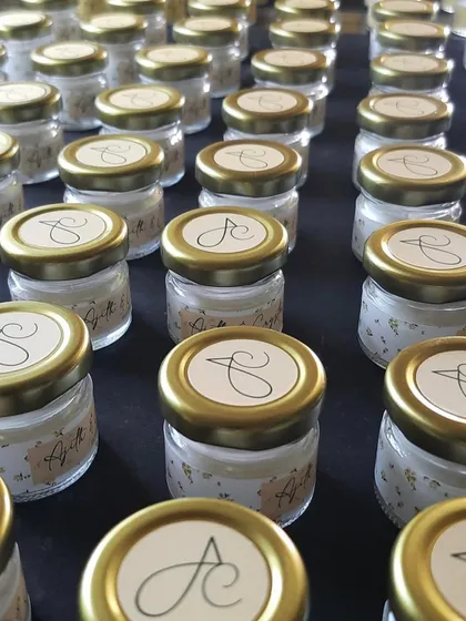 These personalized mini scented candles are perfect to include in gift hampers or as standalone wedding favors. We can customize the labels with initials and dates to make them unique to your celebration.