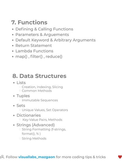 Here we cover functions and core data structures. This includes defining functions, lambda functions, and working with lists, tuples, sets, and dictionaries.