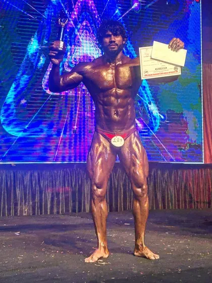 On stage at the Mr. Haryana competition, securing 2nd place. This isn't just about looking good; it's about proving my methods at the highest level. I bring this champion mindset to every client's training.