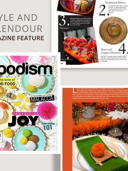 I was pleased and grateful to be featured in Foodism Magazine. This "Table Styling 101" article shared my knowledge and tips on using traditional fabrics, flowers, and brass elements for festive decor.