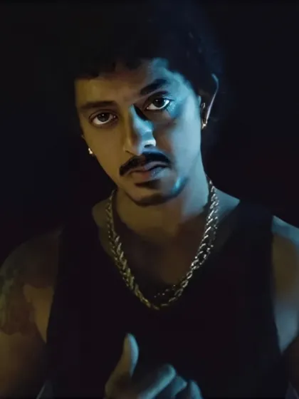 A close-up of the character makeup for Hanumankind. The look had to be intense and full of attitude to match the energy of the track.