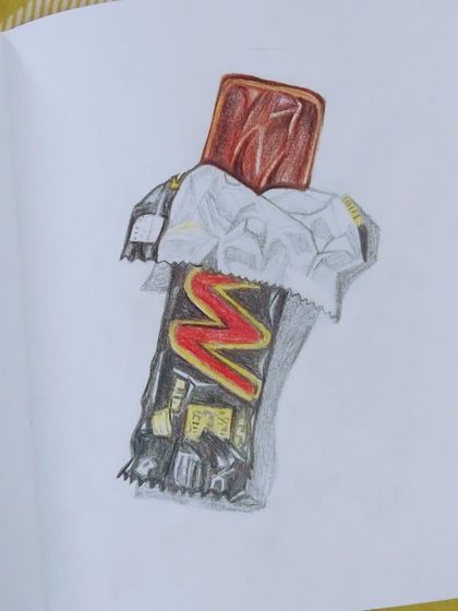 This drawing of a chocolate bar looks so realistic, especially the crinkly wrapper.