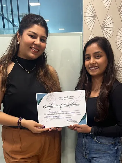 Here is Aishwarya with her certificate after completing the intensive one-day Russian Manicure workshop, ready to offer this premium service.