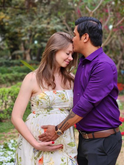 A tender moment with my husband. His support during my pregnancy and postpartum journey has been my rock.