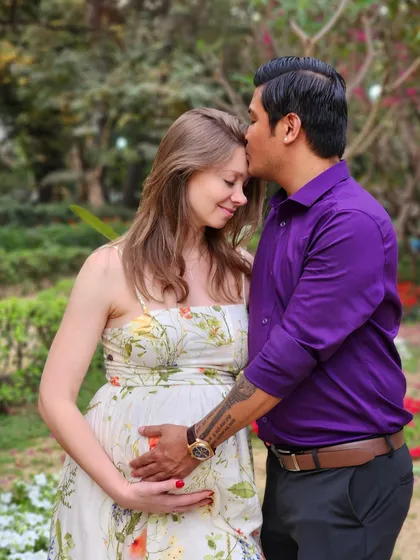 A tender moment with my husband. His support during my pregnancy and postpartum journey has been my rock.