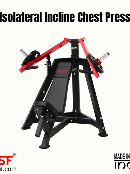 The Isolateral Incline Chest Press machine from the front. Its heavy-duty frame and plate storage horns make it a great centerpiece for any gym.