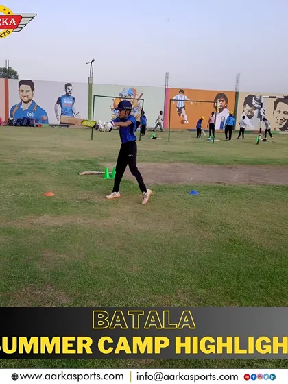 A wide view of a training session at the Batala summer camp. The open ground and dedicated coaching create a perfect learning atmosphere.