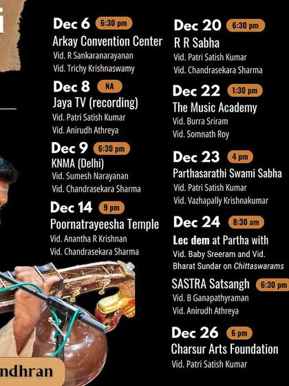 My Margazhi season schedule from a previous year, seeking blessings for a month full of music.