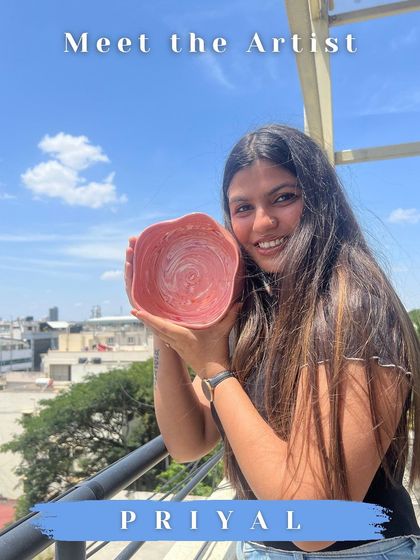 Meet the artist: Priyal. Her work captures the essence of nature through vibrant colors and organic textures.