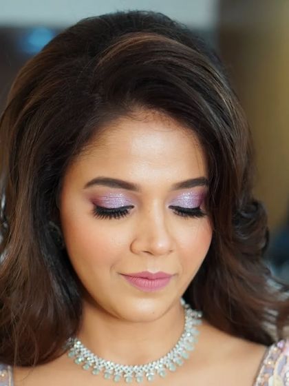 Nilofar's engagement makeup from a slightly different angle, showing the beautiful volume in her hair and the way the makeup ties the whole look together.